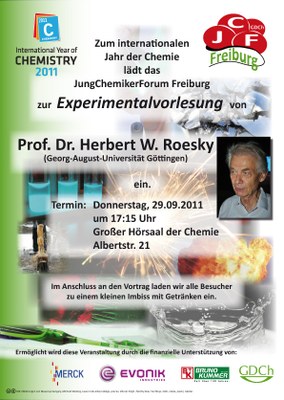 Plakat zur Experimentalchemievorlesung von Prof. Dr. Herbert W. Roesky